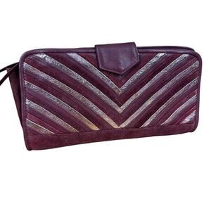 Aldo Womens Plum Leather Suede Metallic Clutch Purse Handbag Flap Close Bag